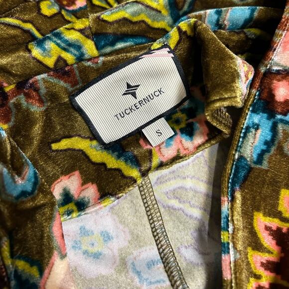 Tuckernuck Green Floral Velvet Dress Maxi Midi Size Small Olive Moss Botanical - Picture 6 of 6